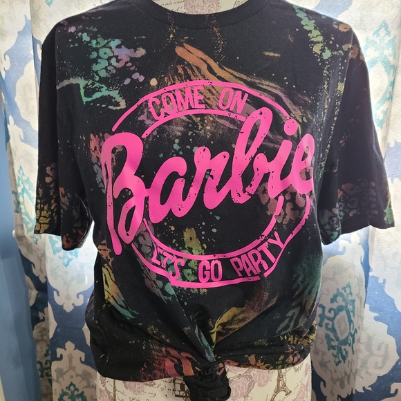 Bella Canvas Tops - Women's Barbie Let's Go Party Tee Bleached Tie dye